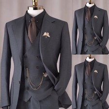 3Pcs Men's Suits Formal Business Evening Dinner Party Slim Fit Jacket Wokrwear