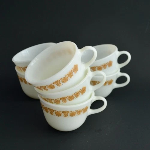 Vintage Pyrex Corning Butterfly Gold C Handle Coffee Mug Cup Set of 7
