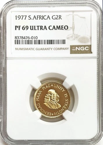 1977 GOLD SOUTH AFRICA PROOF 2 RAND JAN VAN RIEBEECK COIN NGC PROOF 69 UC