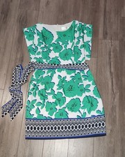 Eliza J. Green & White Floral Short Sleeve Belted Mini Dress Size 4