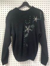 Vintage beaded black sweater size small embellished sequin winter long sleeve