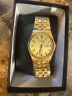 Vintage 1980s Seiko President SQ Mens Gold Water Resistant Day/Date 7123-8339