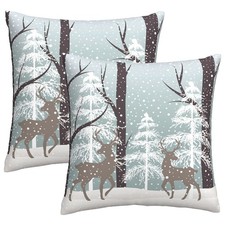 Winter Wildlife Deer Pillow Covers 16x16 Inch Christmas Landscape Deers Snow ...