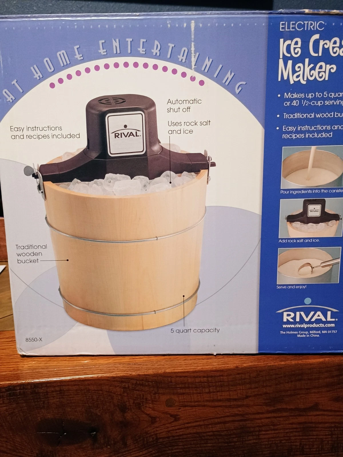 Rival Ice Cream Yogurt Maker Electric 8550X 5- QT Wood Bucket With Instructions