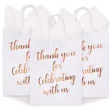 15x Thank You Kraft Paper Gift Bags with Handles Tissue Rose Gold Foil Lettering