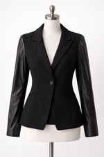 Calvin Klein Black Blazer Jaket Faux Leather Sleeves Women Elegant Classic M