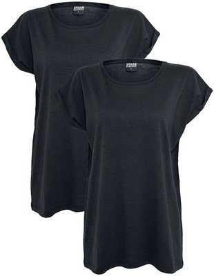 Urban Classics T-Shirt Damen Ladies Extended Shoulder Tee 2 Pack schwarz