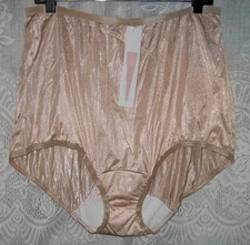 RARE NWT SZ 10  VINTAGE SHADOWLINE NUDE SILKY NYLON GRANNY BRIEF PANTIES 17042X