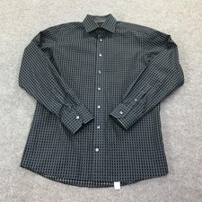 Eton Shirt Mens 15.75 40 Black Grid Check Long Sleeve Dress Button Front Cotton