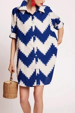 Kleed Loungewear Madu Blue Chemisier 2 Pocket Short Dress Womens S/M