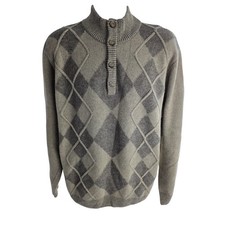 Corneliani 100 Wool Thick 3 Ply Argyle Henley Turtleneck Sweater 56 2XL Italy