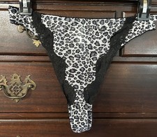 90's Vtg BAMBOO Marie Helene Miller NY Sheer Mesh Lace Animal Print Sz 8 Thong