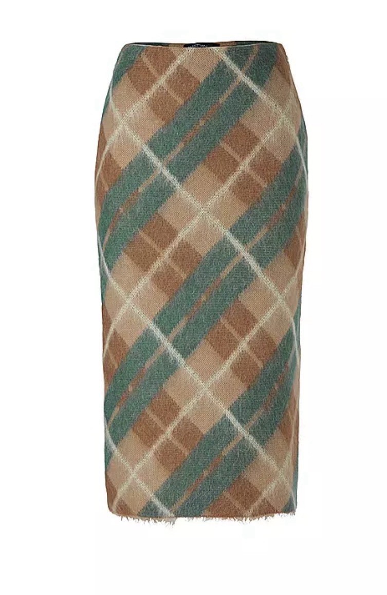 NEW MARC CAIN Diamond Check MIDI Skirt Wool/ Mohair/Alpaca Sz N4 / US 10