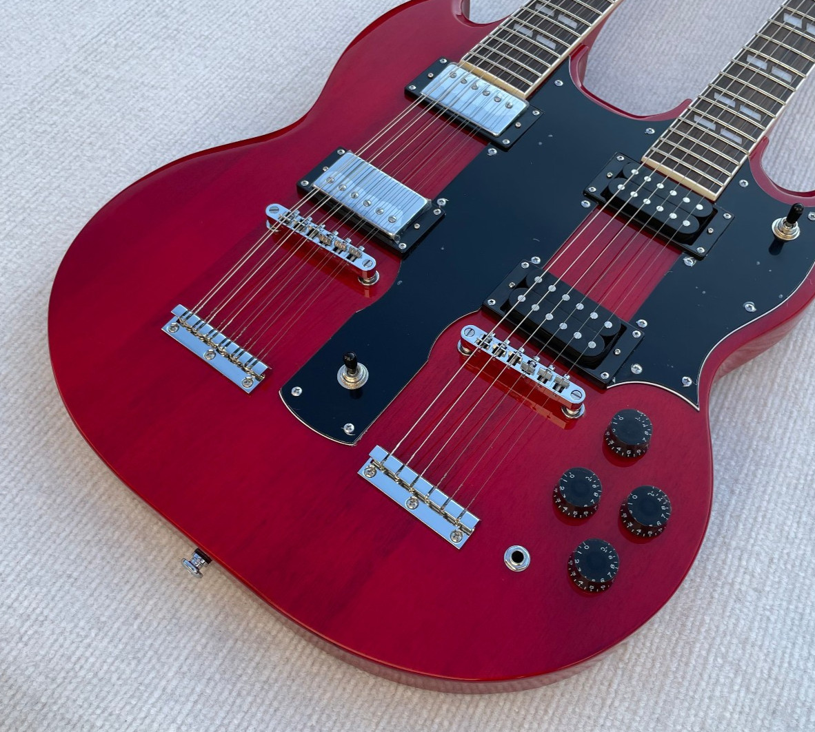 Double Neck 6 12 String Electric Guitar Bone Nut Glossy Finished Solid Body