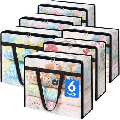 6 Pack Clear Storage Bags 60L Plastic Blanket Moving Bag Under Bed Storage