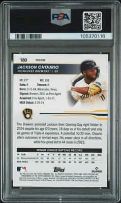 2024 TOPPS PRISTINE PRISTINE GOLD #180 JACKSON CHOURIO 9/50 PSA 10 