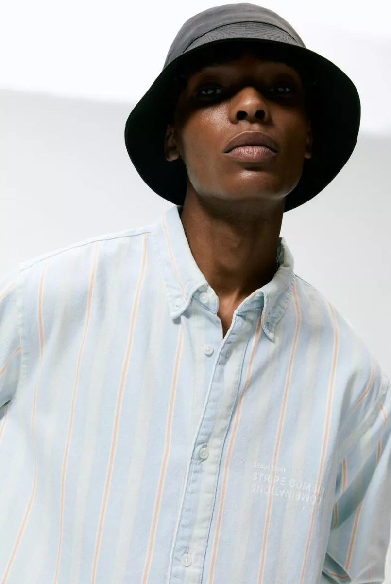 new ZARA men shirt 6987/431/406 relaxed fit striped cotton blue
