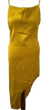Yellow Silky Satin Cocktail Slip Dress Assymetric Hemline NWT FR38 UK10