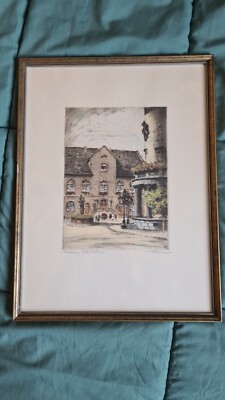 Altes Bild Wiesbaden Altes Rathaus signiert im Rahmen