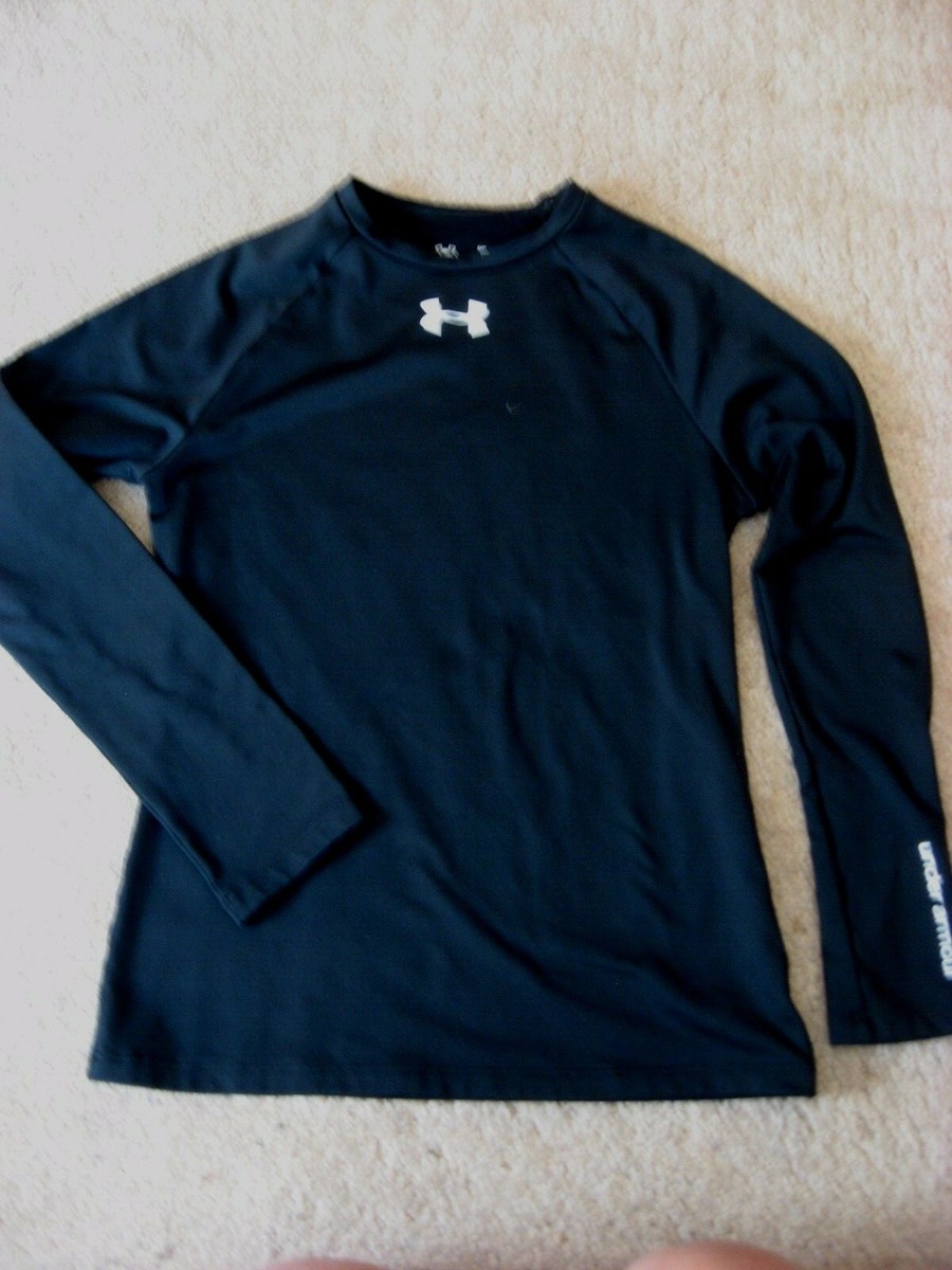 Boys Black UNDER ARMOUR Stretch Fitted Long Sleeve Athletic Shirt