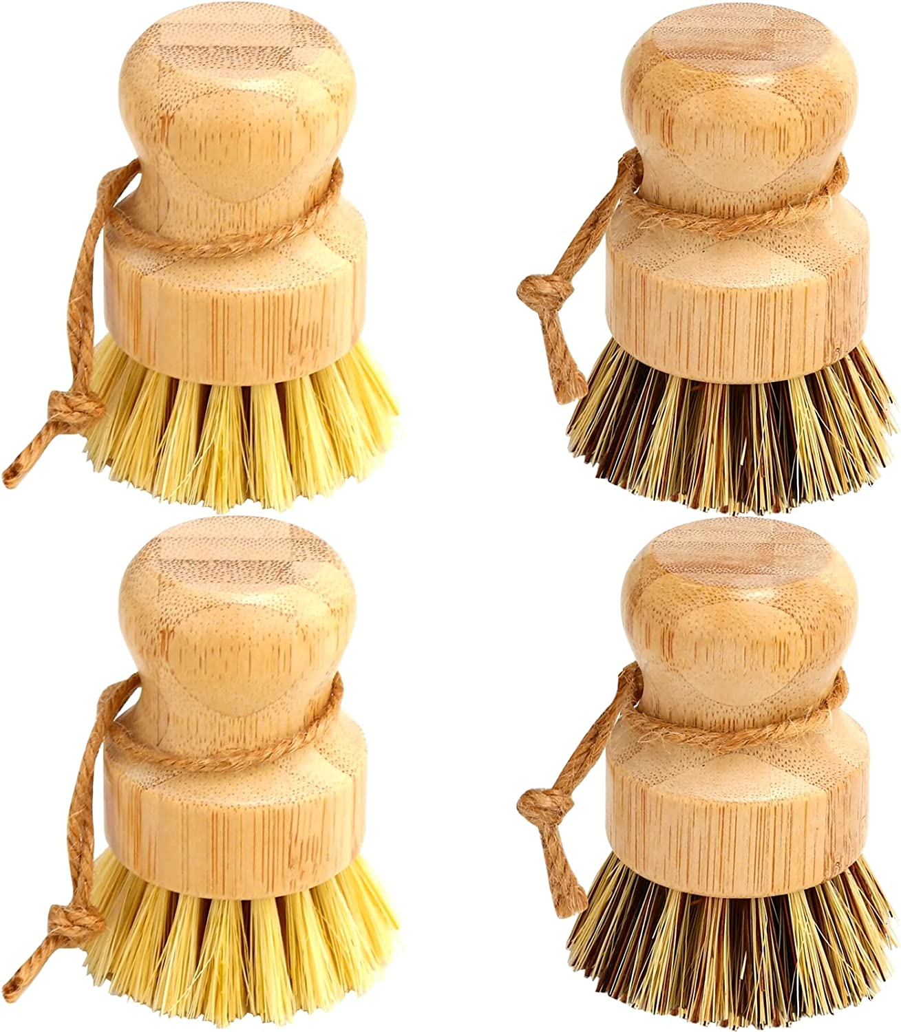Bamboo Dish Brush Set, 4 Pcs Palm Wooden Dish Scrubber Brush, Dish Brushes, Dura