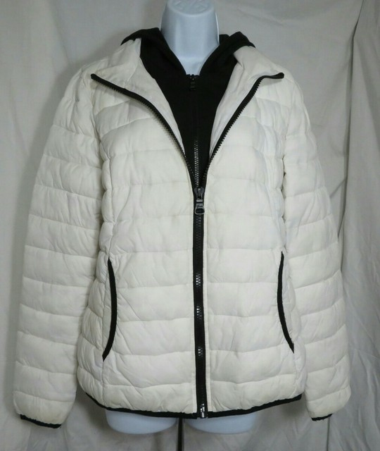 Women's GUESS Hooded Puffer White Coat Jacket Large eBay