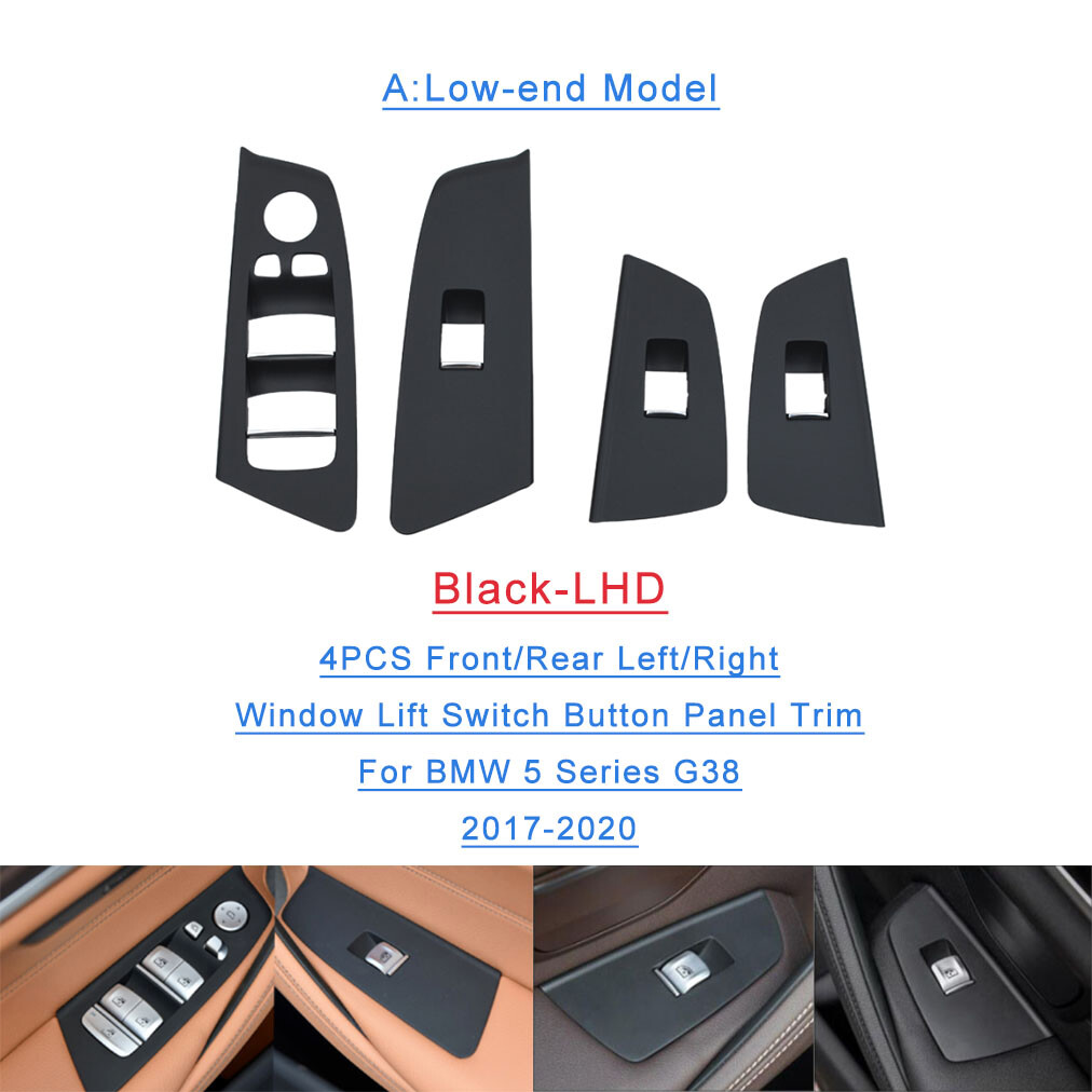 Black 4PCS Rear Window Switch Lock Cover Trims for BMW 5 Series G38 LHD