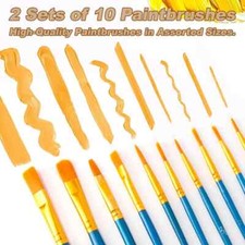 NJ Elite  Acrylic Paint Set - 24 Colors, 20 Brushes, Non-Toxic Paint for Canvas