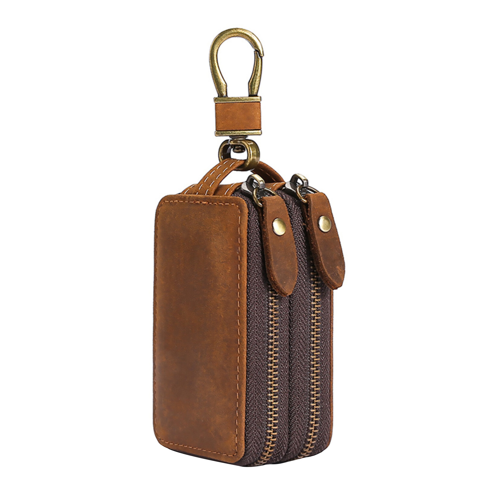 Genuine Leather Key Wallet with Zipper – Car Key Holder & Housekeeper Pouch