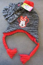 NWT DISNEY MINNIE MOUSE Gray Black Red HAT  GLOVES SET Acrylic One Size OSFM