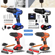 2 Speed 21V Electric Power Tools Cordless Drill / Driver with Bits Set & Battery