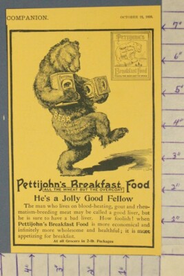 1899 PETTIJOHNS BREAKFAST FOOD BEAR KITCHEN RESTAURANT DECOR HISTORIC ...