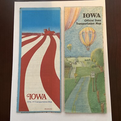 Vintage Pair Of 1976-1977 & 1981 Iowa State Highway Travel Road Maps Excellent!