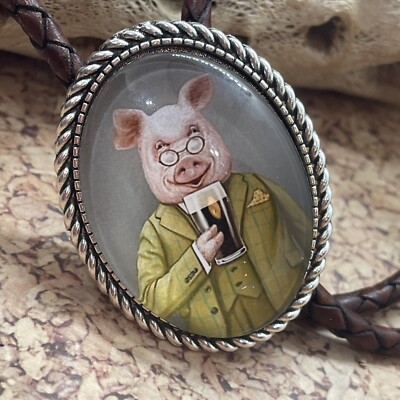 Pig Swine Ale Wedding party Silver Lariat Beer German Bolo Tie Gift jewelry