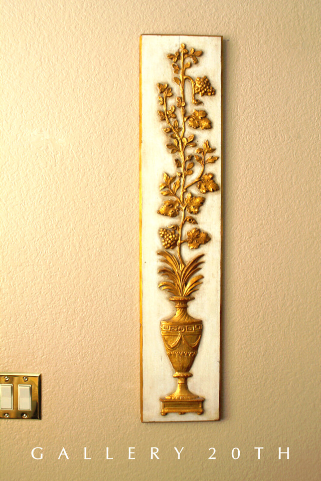 A gilded Hollywood Regency MCM decorator piece dripping in 50s/60s glamour — the kind of over-the-top gold wall art that makes a room feel like a film set.