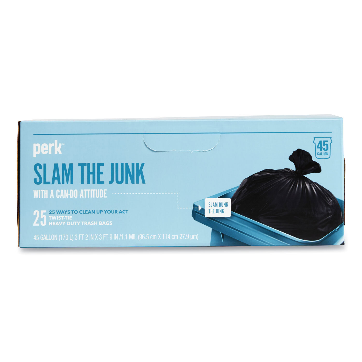 Прочные мешки для мусора Perk с закручивающейся лентой Открытые 45 галлонов Черные 25 штук в коробке 6290₽