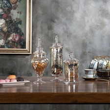 MyGift Set of 3 Silver Mercury Glass Wedding Centerpiece Candy Apothecary Jars
