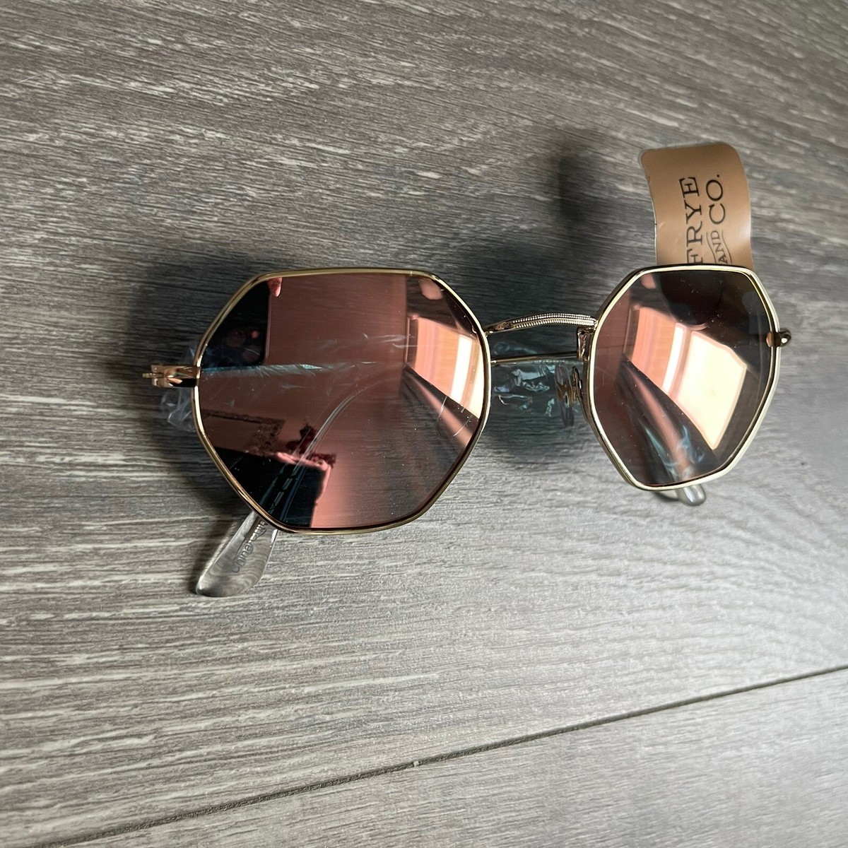 Frye and Co. Gold Frame Sunglasses with Pink Lenses Frye and Co Womens Gold Pink Mirror Geometric Sunglasses  main image 3