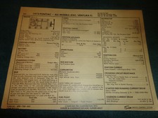 1973 PONTIAC 400 V-8 ENGINE SUN TUNE-UP CHART / 4BBL CARB