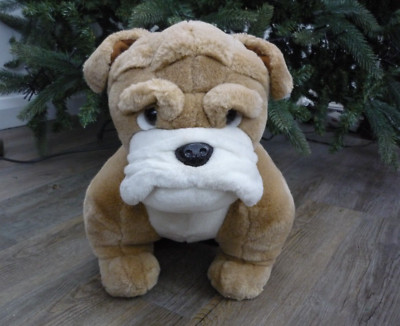 SELTENES Sammlerstück große feste braune Bulldogge weiches Plüschtier Hundespielzeug Kielspielzeug 35 cm/14 Zoll