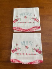 2 Vintage Pair His Her Hand Embroidered Croch...