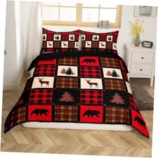 Rustic Duvet Cover for Cabin,Farmhouse Bear Deer Bedding Set Queen Multi 07