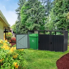 Garbage Bin Shed Stores 3 Trash Cans,Galvanized Steel Storage Shed,Lockable Door