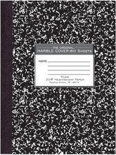 Composition Notebook Hardcover Unruled 160 Pages 10.25" x 7.88" Black Marble