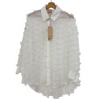 ZETA OTTO Oversize Hemd weiß transparent Blumenapplikationen Gr. U - NEU
