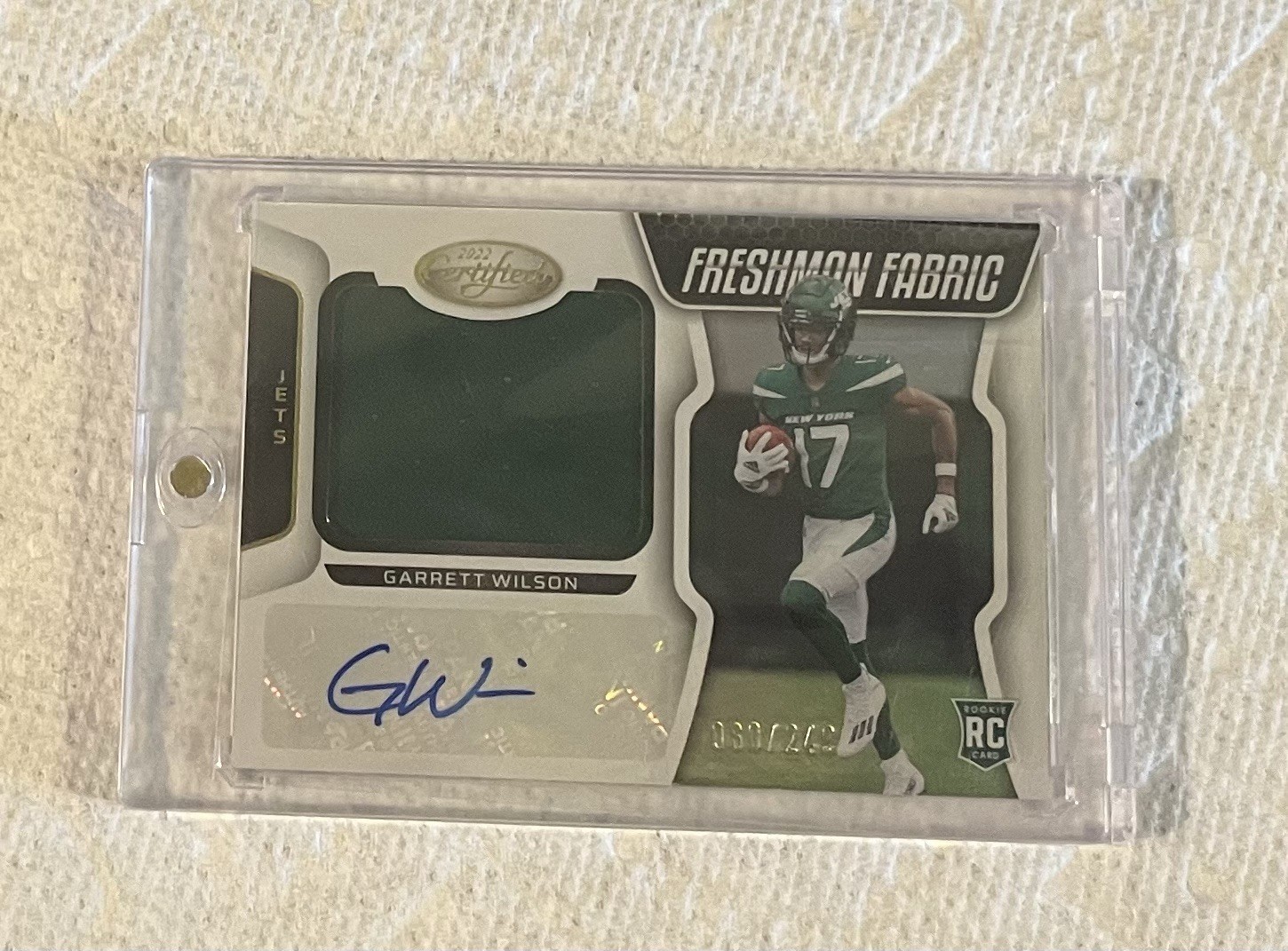 2022 Panini Certified Garrett Wilson Freshman Fabric /249 Auto RC #211