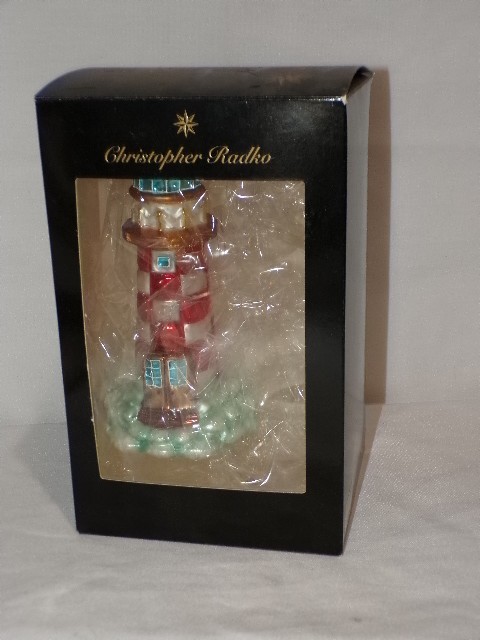 Christopher Radko LIGHTHOUSE Guiding Light Christmas Tree Ornament 8" Excellent