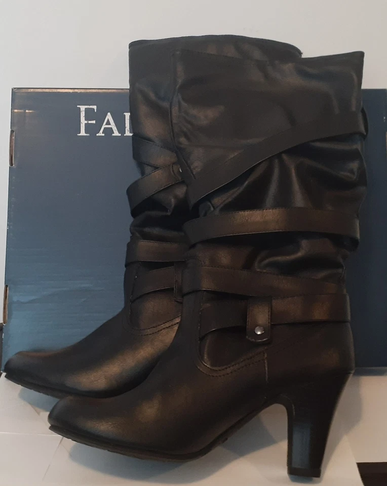 Botas altas para mujer Faded Glory becerro talla 9 negras imitación cuero Foto 3 de 4