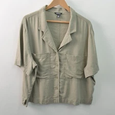 Buffalo David Bitton Linen Blend Button-Up Shirt Womens 2XL Pockets Short Sleeve