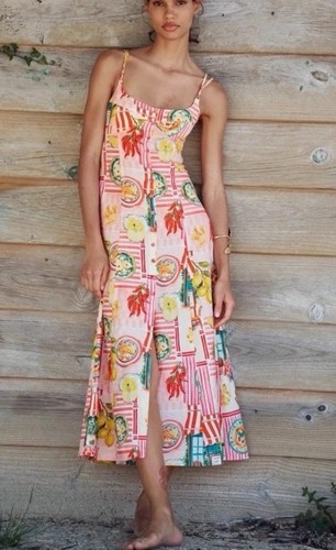 ZARA NEW WOMAN PATCHWORK PRINT LINEN MIDI DRESS BOW OPEN-BACK 3771/107 Size L - Picture 8 of 11